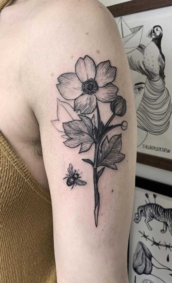 Black And Gray Flower Tattoo
