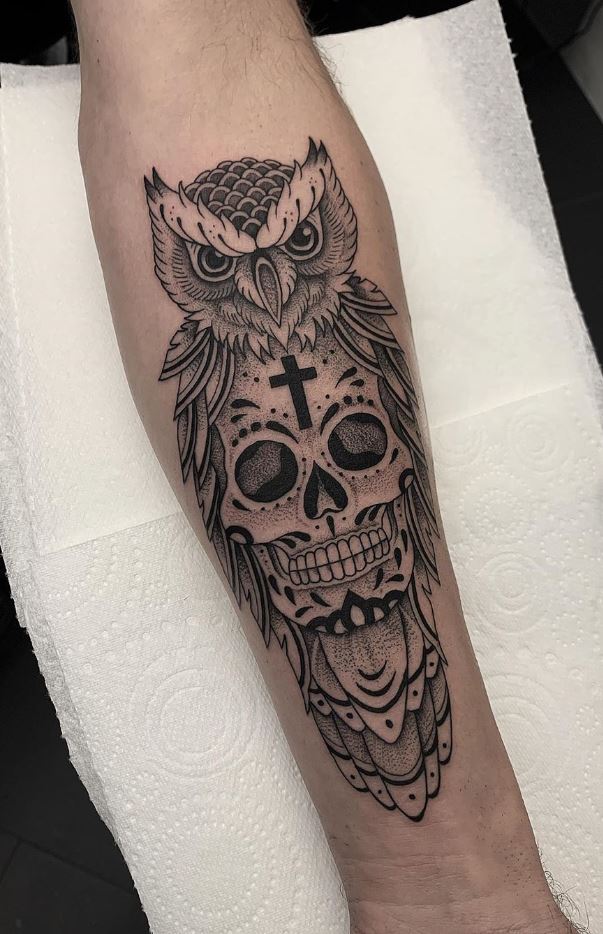 Owl With Skull Tattoo