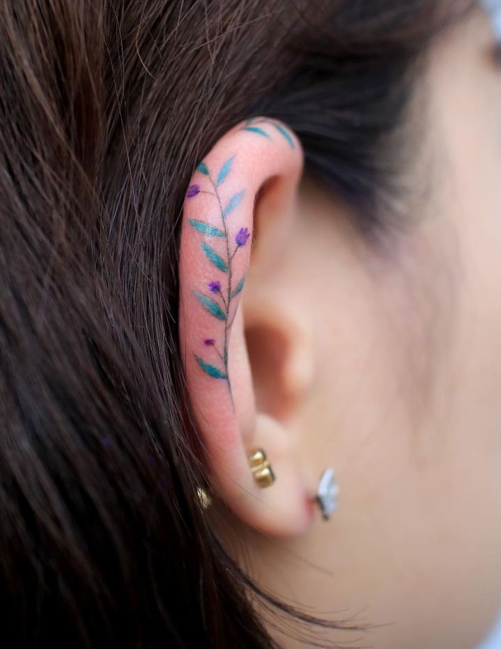Ear Flowers Tattoo