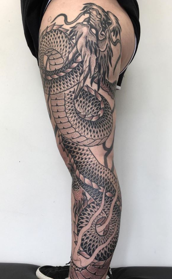 Dragon Leg Sleeve Tattoo