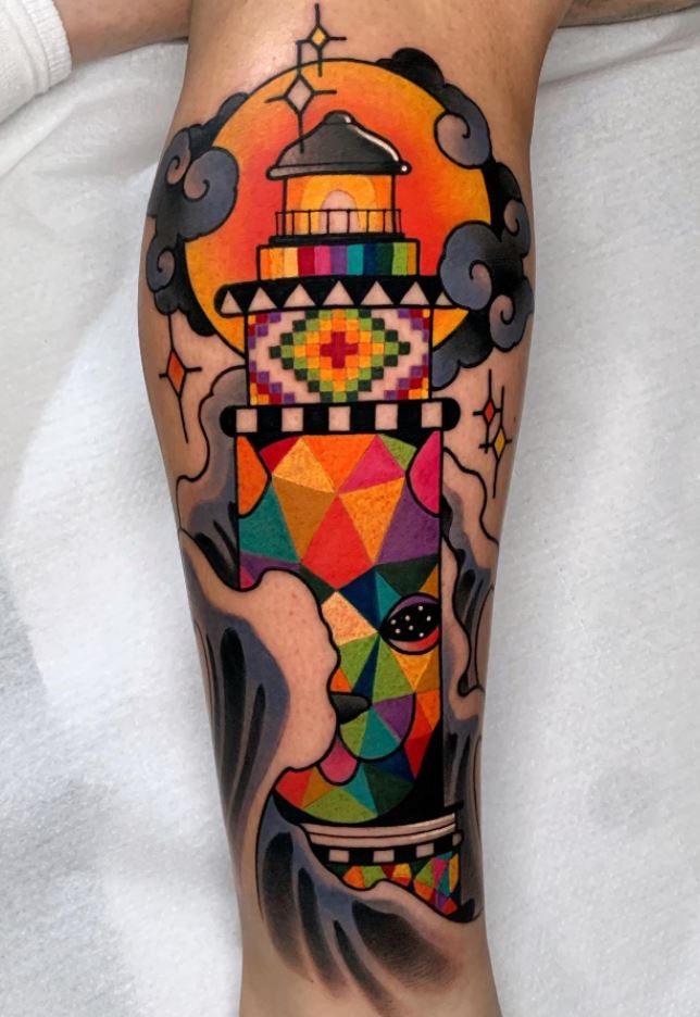 Colorful Light House Tattoo